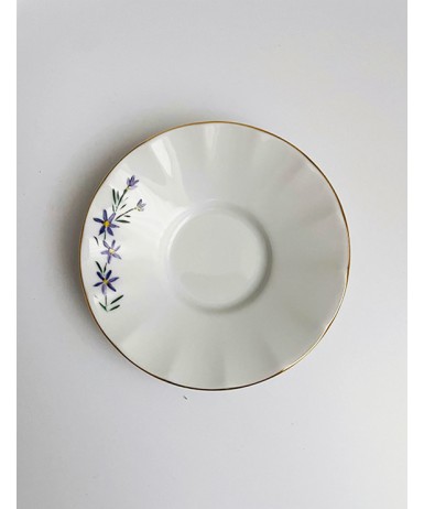 Mor Çiçek Figürlü Sarı Yaldızlı Çay Tabağı