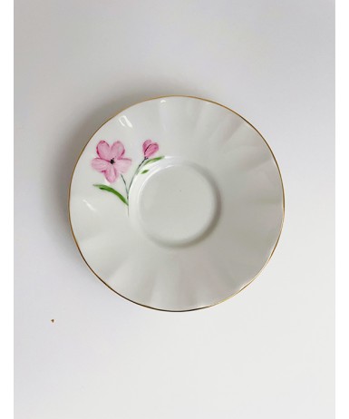 Pembe Çiçek Figürlü Çay Tabağı