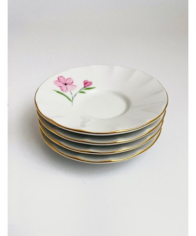 Pembe Çiçek Figürlü Çay Tabağı