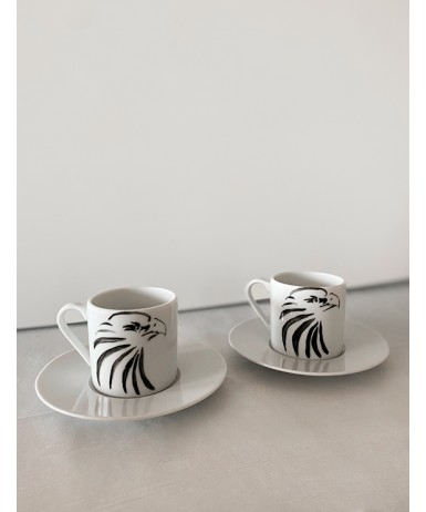 Siyah-Beyaz Kartal Kahve Fincan Seti
