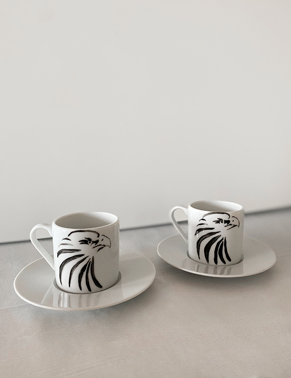 Siyah-Beyaz Kartal Kahve Fincan Seti