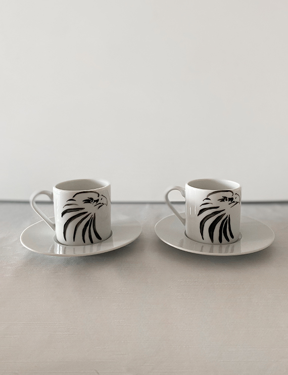 Siyah-Beyaz Kartal Kahve Fincan Seti