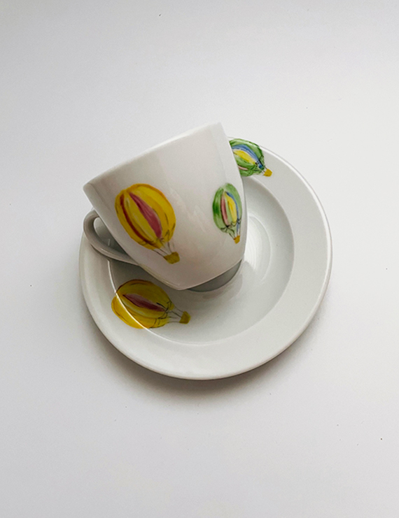 Uçan Balon Figürlü Kahve Fincanı Seti