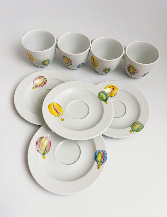 Uçan Balon Figürlü Kahve Fincanı Seti